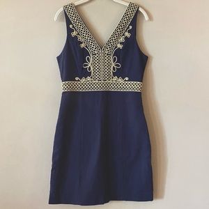 Lilly Pulitzer Sz 6 navy dress, gold embroidery EUC. GORGEOUS!